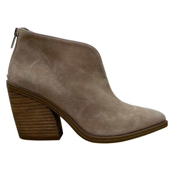 Vince Camuto Women’s Taupe Suede Back Zipper Ginsel Heeled Ankle Boots Size 8M - Picture 1 of 11